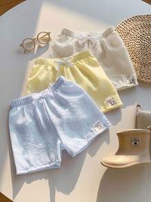 SHEIN 男女嬰童通用 3件/組可愛泡紋條紋泳褲泳衣套裝，適合海灘度假、游泳與日常穿著 - 彩色 - 查看 4