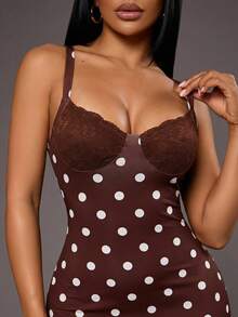 Radiana Women's Summer New Brown Polka Dot Lace Patchwork Cami Mini Dress, All-Match Versatile, Daily Casual Outing, Shopping, Gathering, Vacation, Beach, Dating, Music Festival, House Party, Party, Graduation Dress, Birthday - Brown - View 6
