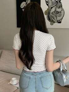 DAZY Women's Round Neck Solid Color Basic White Short Sleeve T-Shirt Spring Summer - White - View 2