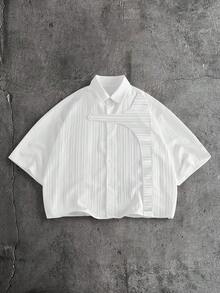 AXEPEAK Men's Solid Color Short Sleeve Single-Breasted Casual Shirt - White - View 2