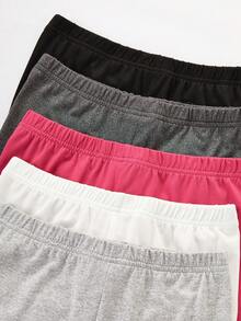 5pcs/Set Celana Pendek Legging Ketat Minimalis Nyaman untuk Anak Perempuan Warna Hitam Polos - MultiWarna - View 5