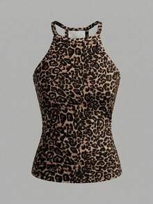 Slaydiva Women's Sexy Leopard Print Halter Neck Top For Summer - Multicolor - View 3