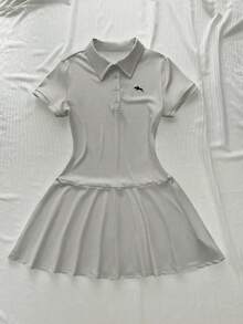 POPSWAY Plus Size Women's Equestrian Print Casual Daily Dress - Light Grey - View 1