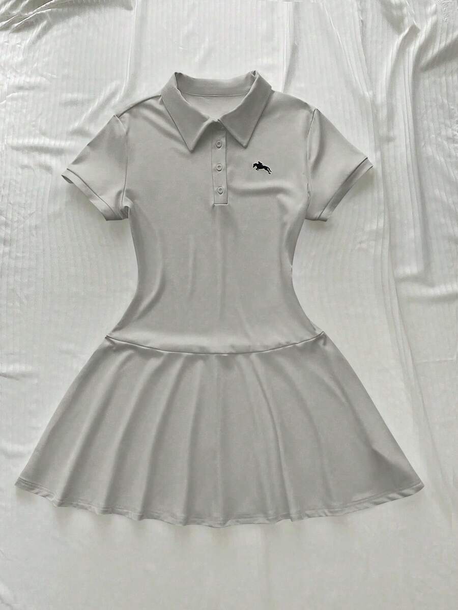 POPSWAY Plus Size Women's Equestrian Print Casual Daily Dress - Light Grey - View 1