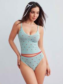 SHEIN Women's Light Blue Print Fitted Camisole Pajama Top Lounge Summer Cute - Blue - View 6