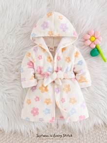 Cozy Pixies 新生兒男嬰女嬰花卉圖案保暖內裡加厚翻領長袖繫帶睡袍 秋季 - 彩色 - 查看 4
