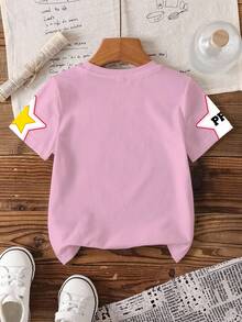 THE POWERPUFF GIRLS X SHEIN Young Girl Color Block Striped Star Cartoon Print T-Shirt - White - View 2