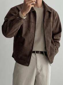 DAZY Autumn Solid Brown Suede Jacket And Coat For Men - Brown - View 3