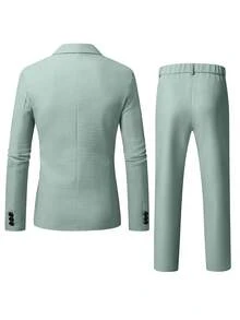 Manfinity Mode Conjunto de traje casual para hombre con cuello de solapa de unicolor, primavera/verano, formal, ceremonia - Verde - Ver 2