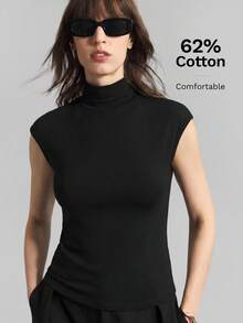 Ontre 2026SS 春夏新款女款極簡純色透視網紗半高領 T-shirt 背心馬甲 無袖上衣 黑色透視上衣 夏季 T-shirt 優雅性感 畢業典禮穿搭 - 黑色 - 查看 6