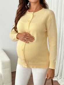 SHEIN Elegant långärmad cardigan med knappar fram för dagligt mode under graviditet - Gul - Visa 4