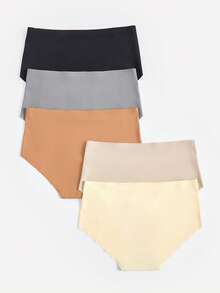 Bralution 5pcs/Pack Letter Embroidery Solid Color Seamless Elastic Waist Briefs - Multicolor - View 3