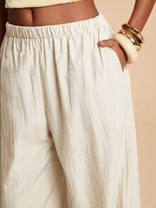 Travachic Women's Casual Solid Color Loose Elastic Waist Long Pants - Apricot - View 7