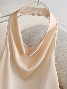 Franclia Women's Contrast Lace Ruffle Neck Elegant Sexy Draped Neck Tank Top Night Black And Beige Summer - Apricot - View 3