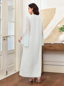 Al Najma Spring/Summer Fashion Elegant Blue Dress With Chiffon Sleeves And Tie, Loose And Long - Blue - View 2