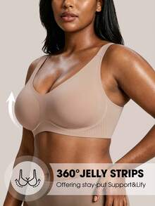 NudeFit Sutiã Plus Size Feminino Sem Costura com Efeito Push-Up e Levantamento, Suporte com Cola de Gelatina, Anti-Flacidez, Sem Aro, Taça Moldada, Cobertura Lateral dos Seios, Bralette Minimalista Confortável para Uso Diário, Peça Única - Rosa empoeirado - Visão 3