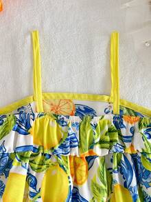 Travachic KIDS Travachic KIDS 女嬰可愛休閒碎花印花細肩帶度假洋裝 - 杏色 - 查看 6