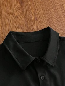 EASEVO 男士大尺碼素色短袖單排扣休閒口袋襯衫 - 黑色 - 查看 4