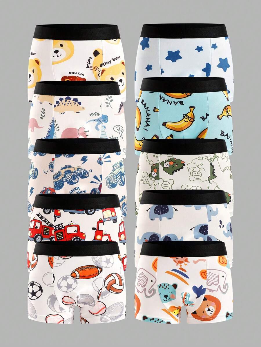 SHEIN Young Girl Simple Contrast Color Elastic Waist Sports Casual Boxer Briefs 10pcs/Pack - Multicolor - View 1