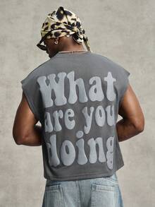 PAVTROS Tank Top Pria Ukuran Besar dengan Slogan Timbul - Dark Grey - View 5