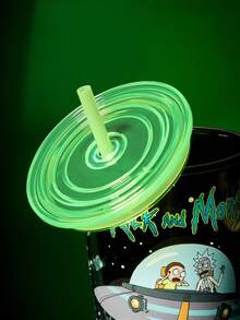 Rick and Morty X SHEIN Vaso de fondo plano Laser Cool de 24 oz / 700 ml, con destellos en forma de corazón - Negro - Ver 4
