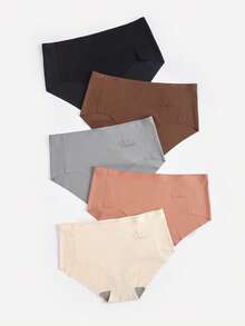 Bralution 5pcs/Pack Letter Embroidery Solid Color Seamless Panties - Multicolor - View 7