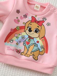 Cozy Pixies Conjunto de 2 piezas para bebé niña recién nacida con top de punto suave de manga larga, cuello redondo, estampado de animales de dibujos animados, cintura elástica y pantalones largos de invierno - Rosa - Ver 4