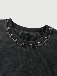 ROMWE MEN Essentials Men's Rivet Design Round Neck Casual Loose Tank Top - Black - View 6
