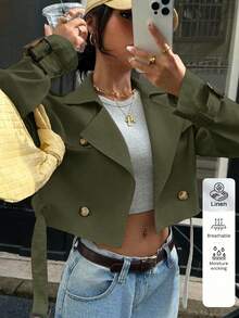 Muchica Áo khoác trench coat nữ hai hàng cúc màu mơ phong cách thời trang thường ngày cho mùa thu/đông - xanh quân đội - Xem 1