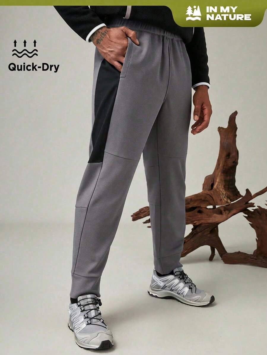 SHEIN In My Nature Pantalones deportivos para hombre con cintura con cordón para actividades al aire libre y senderismo - Negro - Ver 1