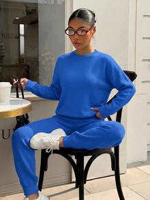 WOMEN SOFT TOUCH SWEATER AND SWEATER PANT Two Pieces OUTFİT CO-ORDS COOL - Royal Blue - View 5