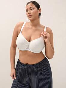 LUVLETTE Plus Dream Curve Air Full Coverage Minimizer Seamless No Show Breathable Mesh Ultra-Light Summer Sandwich Stripe White Support Bra - White - View 5