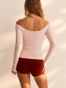 Aralina Women Sexy Smooth Stretch Wrap Front Deep V Neck Long Sleeve Slim Fit Casual Going Out Gym Workout Summer Fall Top - Pink - View 2