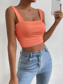 Allurite Ladies' Solid Color Slim-Fit Backless Casual Fashion Tank Top With Cinched Waist - Coral Pink - View 3