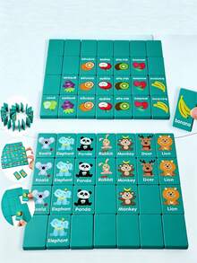 POKOJA LAND Permainan Mencocokkan Buah & Hewan dari Kayu, Mainan Puzzle Domino untuk Meja, Permainan Edukasi Pengembangan Kognitif Logika, Permainan Otak, Permainan Kayu - MultiWarna - View 6