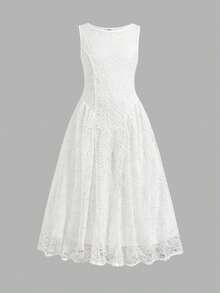 SHEIN Tween Mädchen Lässiges elegantes Mode einfarbiges weißes Spitzenkleid, vielseitig geeignet für den täglichen Gebrauch, Zeremonien, Partys, neues Mädchenkleid, Teeparty-Kleid, weißes Kleid, Sommerkleid - Weiss - Übersicht 2