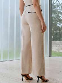 MOTF PREMIUM PLUS SIZE LINEN VISCOSE CONTRAST BINDING SLANT POCKET SEAM FRONT WIDE LEG PANTS FALL - Apricot - View 8