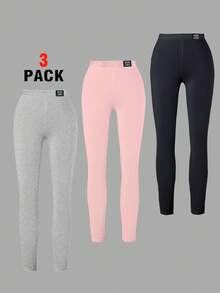 SHEIN 3pcs/Pack Tween Girl Leggings, Versatile Casual Comfortable Long Pants, Suitable For Daily Wear, All Season Chic For Autumn/Winter Fall - Multicolor - View 3