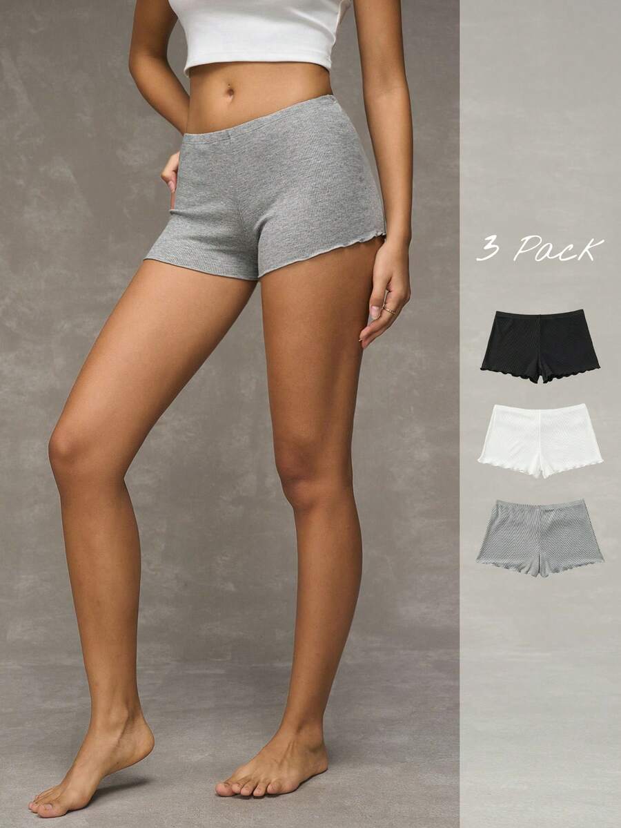 Esseday 3pcs/Pack Women Solid Color Knitted Briefs - Multicolor - View 1