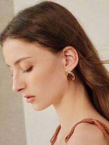MOTF PREMIUM 18k Resin Niche Personalized Earrings - Gold - Brown - View 2