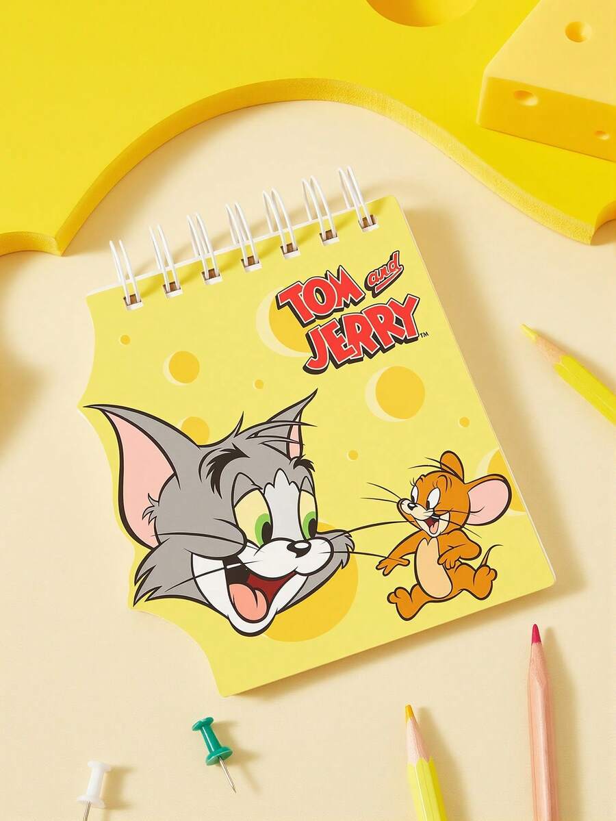 TOM & JERRY X SHEIN 可愛螺旋筆記本,易於攜帶,60頁 - 貓和老鼠異形線圈本 - 查看 1