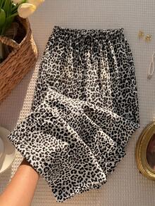 SHEIN EZwear 大尺碼女款豹紋休閒百搭日常旅行長褲 - 灰色 - 查看 5
