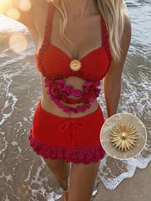 Soleia Bộ đồ 2 mảnh gợi cảm, lãng mạn, kiểu ombre gồm áo crop top và chân váy mini xếp tầng, thích hợp cho tiệc tùng, hẹn hò, hộp đêm, phong cách boho, nghỉ mát, trang phục nữ mùa thu, vintage. - Nhiều màu - Xem 1