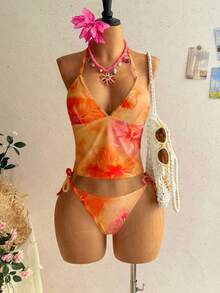 Soleia Women's Vintage Floral Print Pattern Swimsuit Set, Suitable For Outings, Beach Vacation, Chic, Cruise Party, Festival Beach Outfits Bathing Suits - Multicolor - View 7