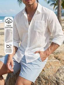 DAZY Camisa formal blanca de manga larga para hombre de talla grande, adecuada para ir al trabajo y vacaciones - Blanco - Ver 1