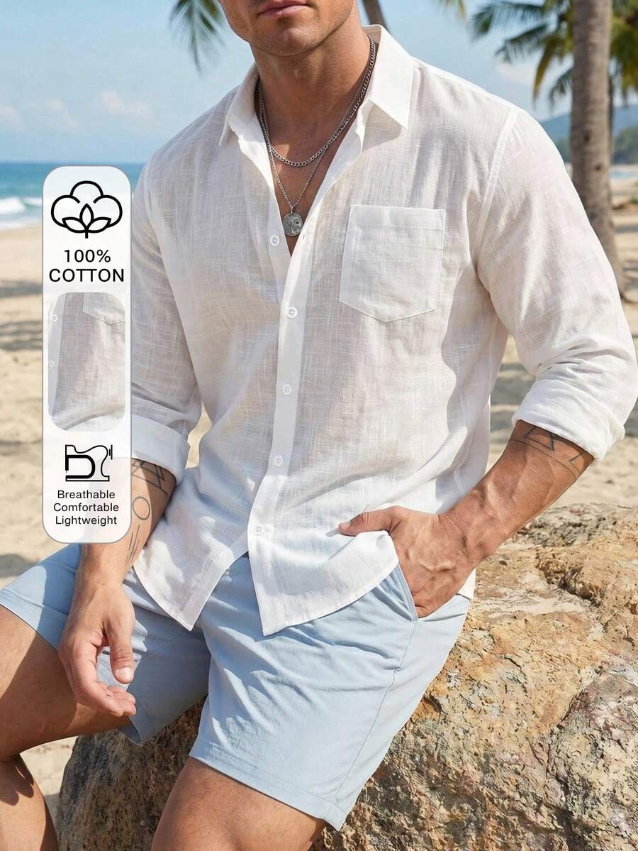 DAZY Camisa formal blanca de manga larga para hombre de talla grande, adecuada para ir al trabajo y vacaciones - Blanco - Ver 1