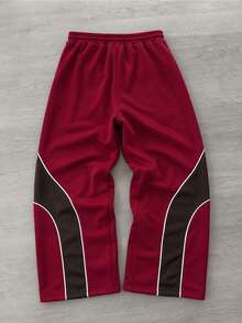 PAVTROS Men's Drawstring Waist Letter Print Colorblock Casual Versatile Sweatpants For Daily Wear - Burgundy - View 3