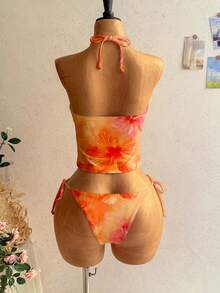 Soleia Women's Vintage Floral Print Pattern Swimsuit Set, Suitable For Outings, Beach Vacation, Chic, Cruise Party, Festival Beach Outfits Bathing Suits - Multicolor - View 2