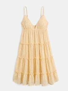 lacRébo Beige Floral Ruffled Mini Dress With Triangle Bust Summer Holiday Casual Cottagecore Romantic Boho French Style Loose Vacation Garden Party - Yellow - View 7