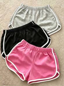 Conjunto de Shorts de Varias Piezas Multicolor con Bloques de Color Estilo Preppy Minimalista Casual de Calle para Niñas Adolescentes - Multicolor - Ver 3